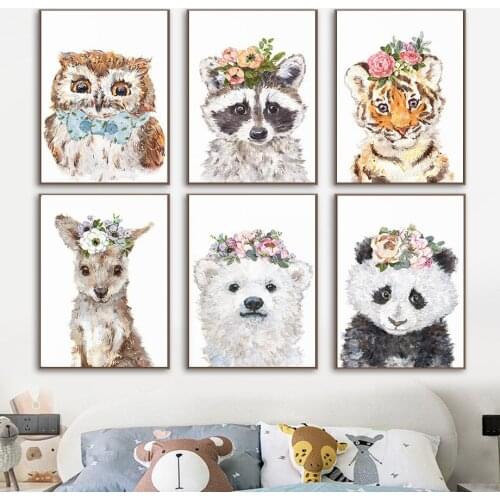 Animal Kangaroo Panda Polar Bear Raccoon Tiger Nordic Posters And Prints Wall Art Canvas Painting Wall Pictures Child Room Decor