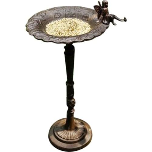 Wrought Iron Bird Feeder Floor Standing Patio Animal Bowl Garden Decor Bird Bath Bowl