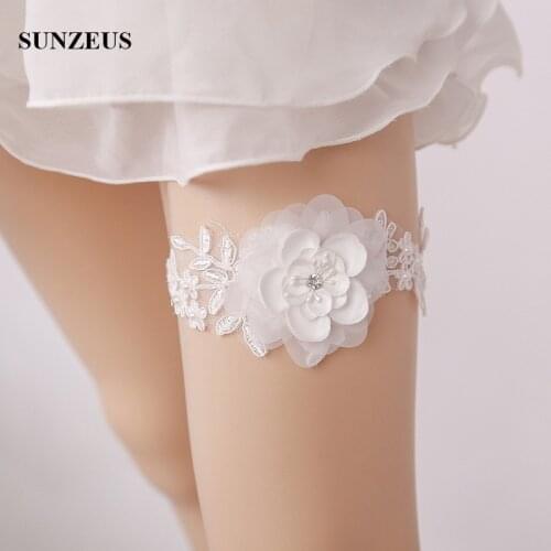Appliques Lace Bridal Garter With Hand-made Flowers Sexy Wedding Garter Leg Belt For Brides Marrigae Accessory FI036