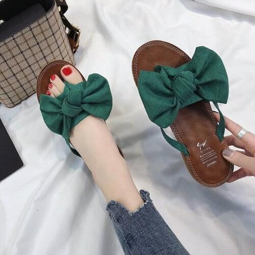 Summer Sandals Fashion Bow Single-strap Slipper Beach Split Toe WOMENS Flat Shoes