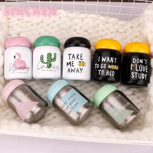 Mini Thermos Hot Mug Water Bottle Flamingo Cartoon Cute Belly Cup White small Portable Stainless Steel Vacuum Flask for Children