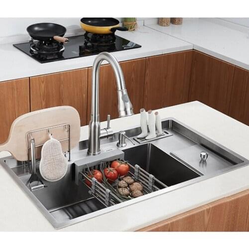 Multifunctional Kitchen Sink 304 Stainless Steel Thickened Kitchen Sink with Knife Holder and Trash Can Kitchen Sink