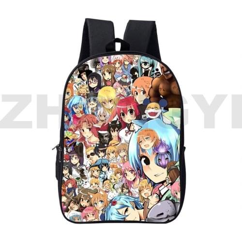 Mochila 3D Anime Canvas Double Zipper Ahegao Backpacks Cartoon 16 Inch Senpai School Bags Kawaii Hentai Bag Children Book Bag
