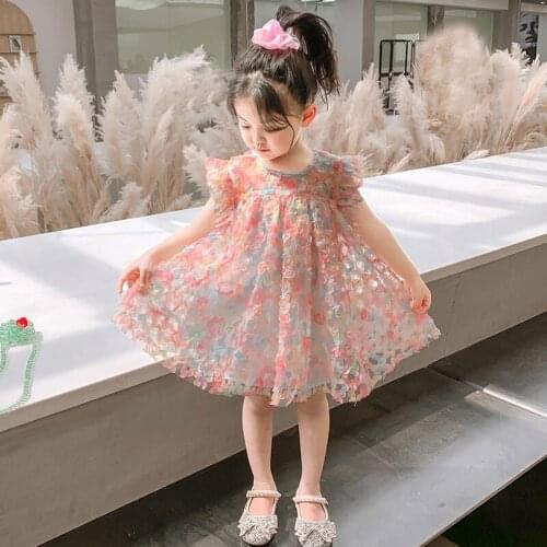 2021 Summer New Baby Princess Mesh Girls Dress Fairy Gauze Kids Dresses Flower Robe Fille Children Costume