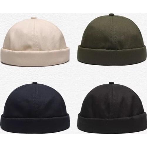 Unisex Solid Sailor Biker Cap Men Adjustable Casual Brimless Skull Loop Beanie Hat Solid Men Hat Summer Womens Hats