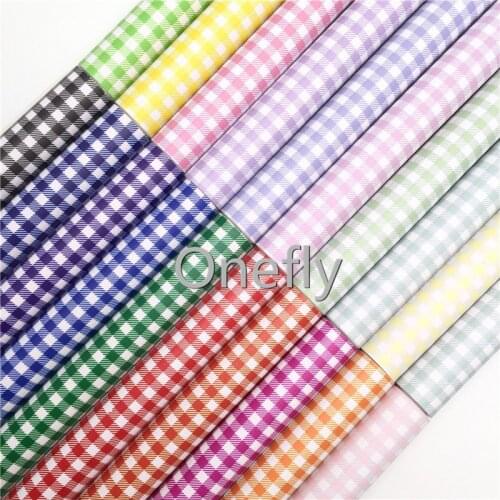 Onefly Tartan Plaids Printed Synthetic Leather, Faux Fabric Sheets with Felt Backing For Bow DIY handbags shoes FZ022