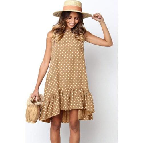 2020 Summer New Women Fashion Sleeveless Polka Dot Print Ruffles Casual Dresses Slim Thin Beach Dress Vestidos 3XL Plus Size