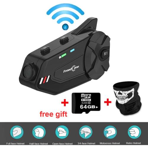 R1 Plus Wifi motorcycle Recorder DVR Bluetooth 5.0 Group talk 6 Riders Intercom 1080P Video Helmet Interphone Headset