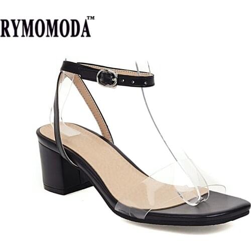 RYMOMODA Heels Sandals Women Summer 2021 Fashion Patent Leather Transparent Belt Shoes Girls Open Toe Female Shoes Big Size 45