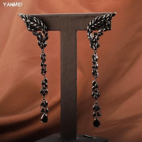 Elegant Long Wings Chain Earrings for Women Tassels High Quality Cubic Zirconia Wedding Vintage Earrings Exquisite Jewelry