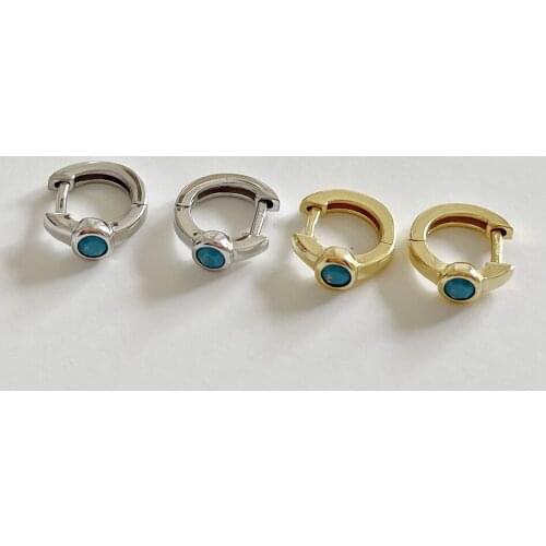 Turkey 18K Gold 100% Authentic 925 Sterling silver Round Blue Turquoise Hoop Huggie Earrings Jewelry tle2269