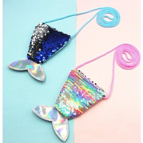 Children Sequined Shoulder Bag Mini Mermaid Shape Messenger Bags Small Kids All-Match Key Coin Purse Cute Princess