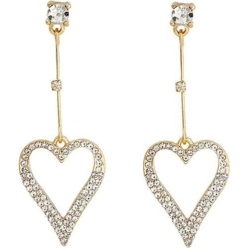 Trendy Heart-shaped Pendant Long Stud Earrings Charming Women Wedding Party Gold CZ Earrings Romantic Valentines Jewelry Gift