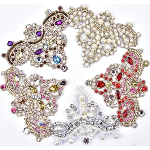 2Pcs Patches Pearl Crystal Rhinestone Applique Flatback Sew On Claw Clothing For Wedding Belt Bridal Headband Trim Diy Decor