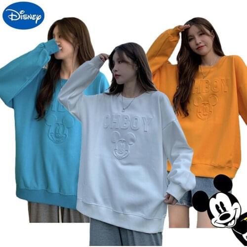 Disney Mickey Mouse Womens Sweatshirt Bump Print Loose Cartoon Anime Hoodie Ladies Trend Long Sleeve T-shirt 2021 Thin Style