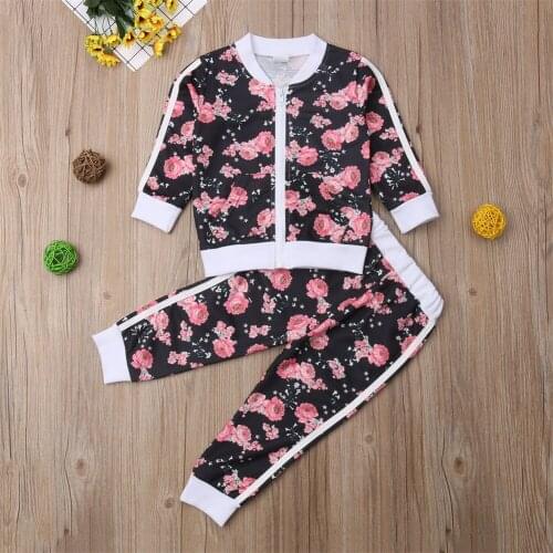 2020 Fall Winter Kids Baby Girls Clothes Sets Floral Long Sleeve Zipped Jackets + Long Pants Baby Outfits Children Tracksuits