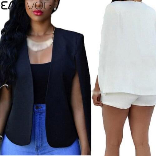 Women Blazer New Fashion Women Cardigan Polyester Cloak Black White Suit Sleeve Slit Lapel Cape Split Cloak Solid Women Jacket
