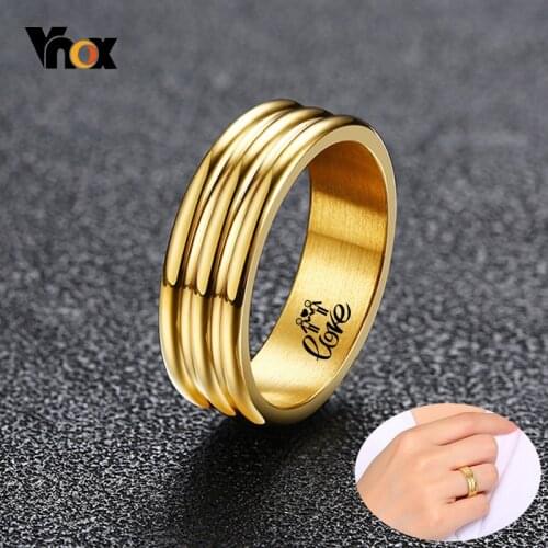 Vnox Chic Women Custom Engrave Info Wedding Bands Ring Gold Tone Anti Allergy Stainless Steel Female Gifts