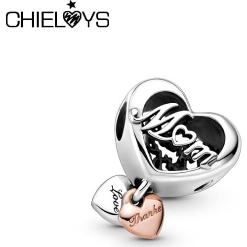 2Pcs/Lot Romantic 2021 New Silver Color Beads Heart & Mom Dangle Charms Fit Original Brand Bracelets Necklaces For Women Jewelry