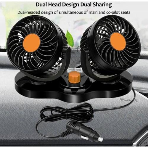2 Speed Dual Head Cooling Car Air Fan 360 Degree Adjustment Five Leaf Fans Low Noise Car Auto Cooler Air Fan Cool Tools 12V/24V