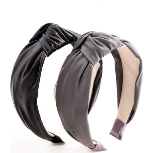 2020 Christmas Vintage Solid PU Leather Bezel Hairband Women Turban Headband Girls Hoop Clip Hair Accessories Opaska Do Wlosow