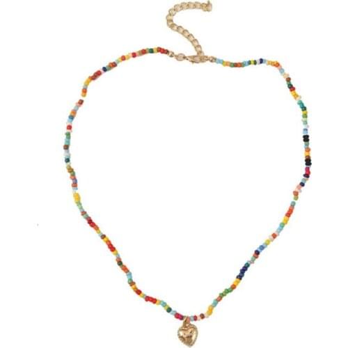 2021 New Fashion Jewelry Boho Beach Necklace Adjustable Creative Beaded Necklace Heart Pendant Necklace For Women