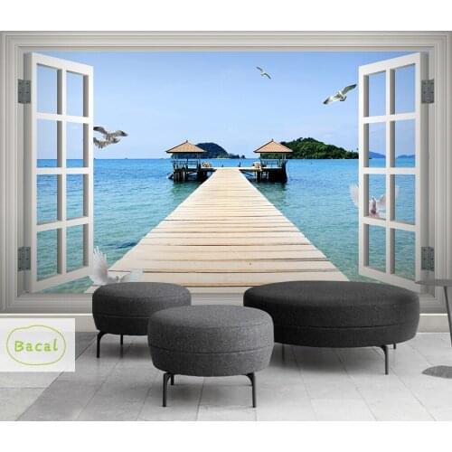 Bacal Custom 3D Photo Wallpaper Balcony Sandy Sea Outside View Living Room Bedroom TV Background Wall Mural Wallpaper 5D Decor