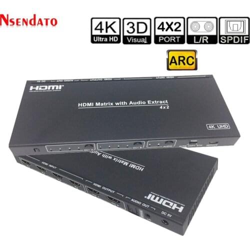 4x2 HDMI Matrix with Audio Extractor Switch 4K UHD 4 In 2 Out HDMI Splitter Switcher ARC SPDIF For PS3 PS4 HDTV DVD HDCP 2.2