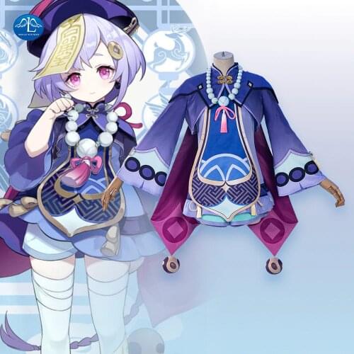 Anime Genshin Impact Qiqi Zombies Freeze Back Into The Night Game Suit Purple Lovely Dress Cosplay Costume Halloween Party Outfi