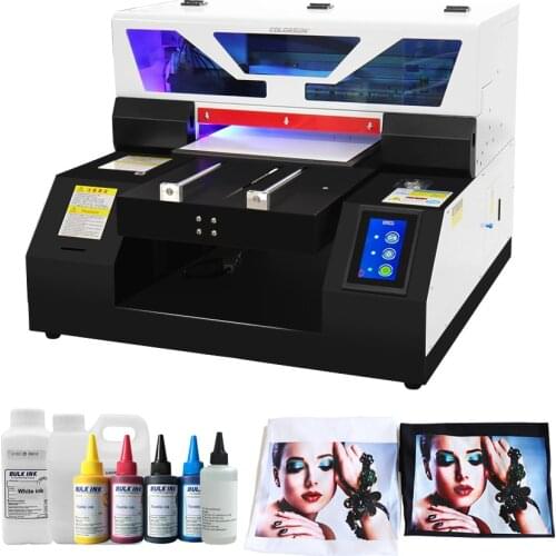 Automatic DTG Flatbed Printer A3 T-shirt Jeans Inkjet Printing Machine For Dark Clothes With Touch Screen&White Ink Cycle System