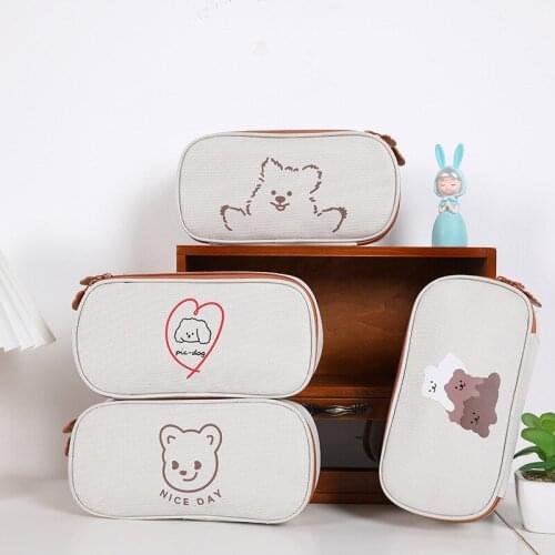 Cartoon Bear Pen Case Pencil Bag Single Layer Net Slot Storage Pouch for Ruler Eraser Marker Stationery Office School A6650