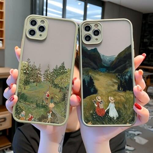 Cartoon Scenery Girl Phone Case For iphone 6s 7 8 Plus SE 2020 11 12 Pro Max for iPhone X XR XS MAX Hard Shockproof Cover Fundas