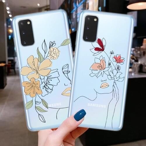 Geometric Art Lines Lover Face Flower Phone Case For Samsung Galaxy S8 S9 S10 S20 Plus Ultra FE S10E Note 10 20 Lite Pro Cover