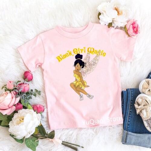 Afro Melanin Fairy Princess Print Kids T Shirt Black Girl Magic Tshirt Children Baby Toddler Girl Pink T-Shirt Summer Clothes