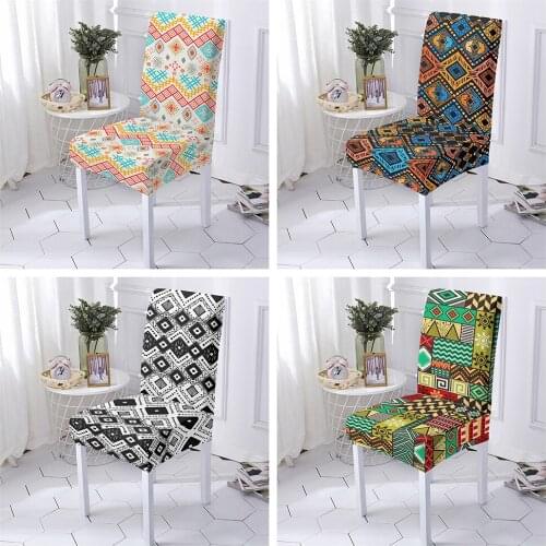 Ethnic Style Chair Cover Spandex Stretch Geometric Chair Slipcover For Dining Room Universal Size Seat Cover Furniture Protector