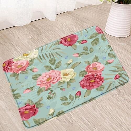 Retro Flower Bath Mat Plant Rural Style Non-Slip Rug Shower Toilet Kitchen Bedroom Carpet Absorption Douche Doormat Bathroom Mat