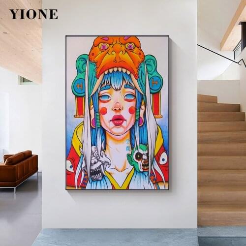 Colorful Flower Mushroom Ice Cream Girl Canvas Posters Print Abstract TV Demon Tiger Art Wall Paintings for Living Room Pictures