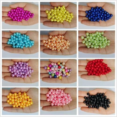 3mm-8mm Mix size 15g Pure White/Pearl wtraight holes round imitation plastic pearl beads for needlework & Jewelry Making