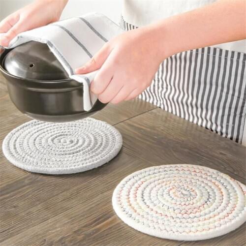 Round Cotton Woven Mats Cup Coffee Tea Mug Pot Insulation Pads Handmade Cotton Coasters Kitchen Home Decoration Accessories