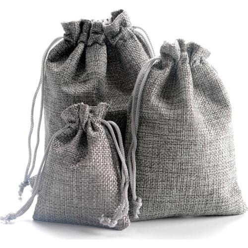 New 100pcs Handmade Gray Jute Drawstring Burlap Wedding Party Christmas Gift Jewelry Pouches Packaging Bag Travel storage Pouch