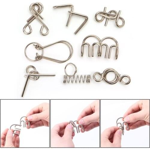 8Pcs/set Metal Wire Puzzle Game IQ Mind Test Brain Teaser Toys for Kids Adults
