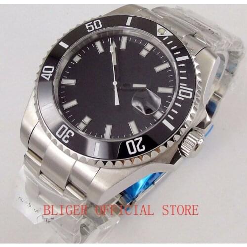 BLIGER 43mm mens watch black dial Luminous white marks and hand Miyota 8215 Automatic movement wrist watch