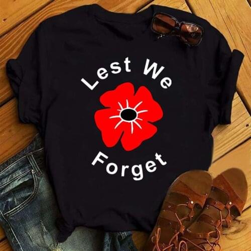 Lest We Forget Funny Red Poppy Women T Shirt Casual Tshirts Woman Clothes Kawaii Tees Top Hipster Tumblr Female Harajuku Shirts