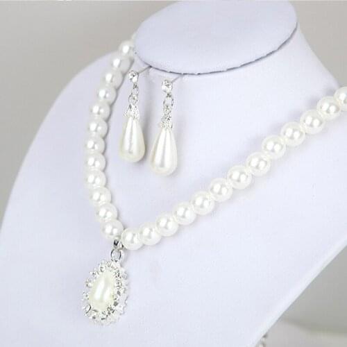 3pcs/set Wedding Bridal Pearl Fashion Rhinestone Earrings Crystal Creative Necklace 1Pair Jewelry Set Women