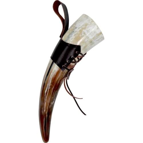 Natural Full Horn with Leather Holder Case Viking Horn mug Beer Drinking Mugs