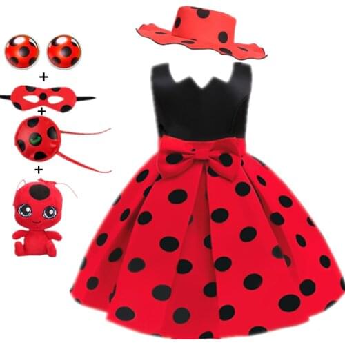 2021 New Girl Dress Halloween Cosplay Thanksgiving Costume Princess Tutu Wedding Party Red Bug Dot Clothes for Kids Dresses
