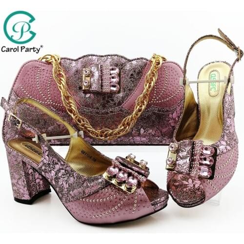 New African Elegant Pink Color Shoes And Bag To Match Set Nigerian High Heels Party Shoes And Bag Set For Wedding Dress
