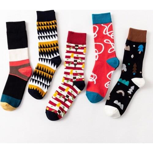 New Cotton Mens Socks Harajuku Colorful Happy Funny Bear Fish Long Warm Dress Socks For Male Wedding Christmas Gift Socks Women