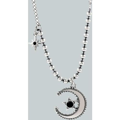 Wholesale Vintage Retro Hip Hoop S925 Sterling Silver Star Moon Pendant Necklaces Choker Statement Chain Necklaces Jewelry Gifts