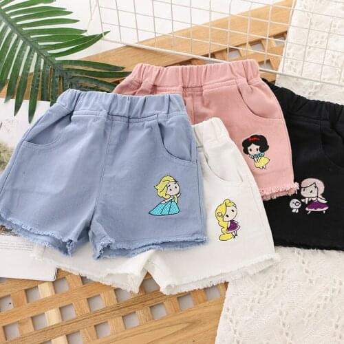 4-9 Years Kids Girl Shorts Summer Pants Cartoon Embroidery Children Girl Denim Elastic Waist Cotton Bottom Clothes